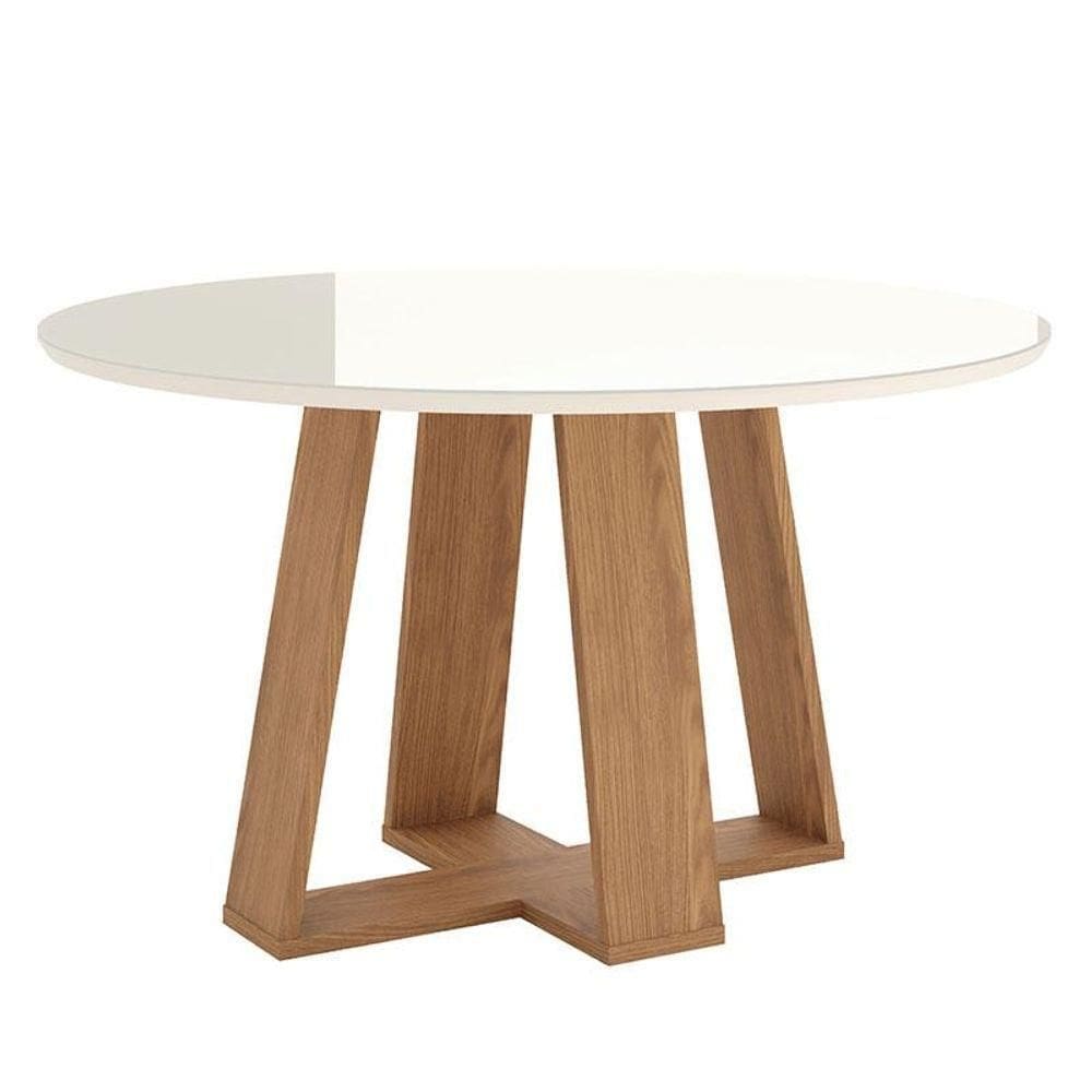 Mesa De Jantar Lins 140 Cm Redonda Com Vidro Nature Off White - Henn