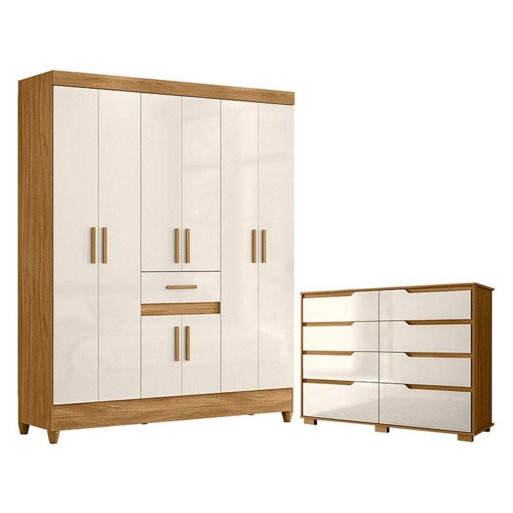 Guarda Roupa Casal Portugal E Cômoda Georgia Freijó Off White - Moval