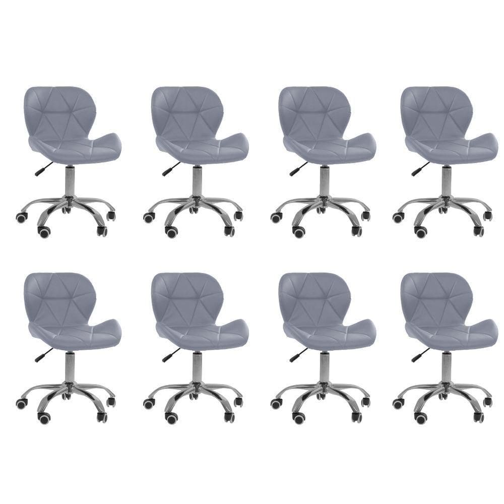 Kit 8 Cadeiras Office Eiffel Slim Com Base Giratória E Ajustável Cinza