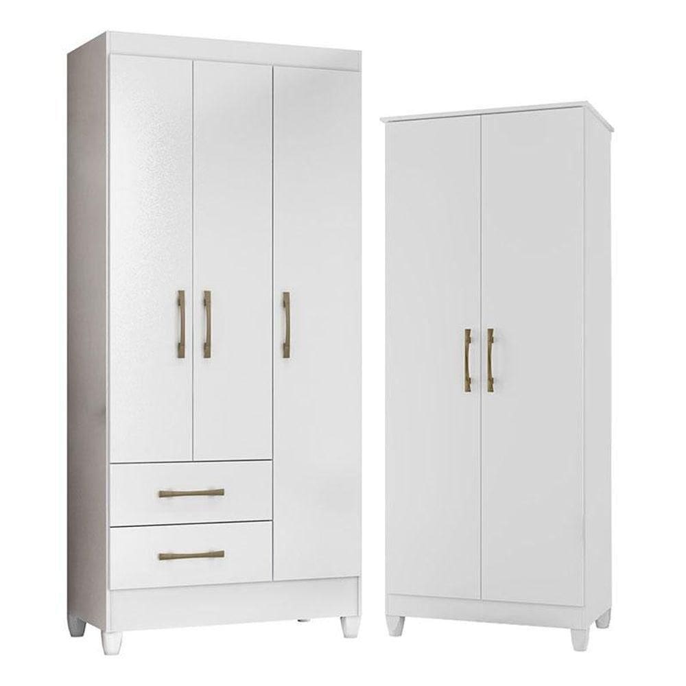Guarda Roupa Infantil Lima E Armário Multiuso Jade Branco Brilho - Moval