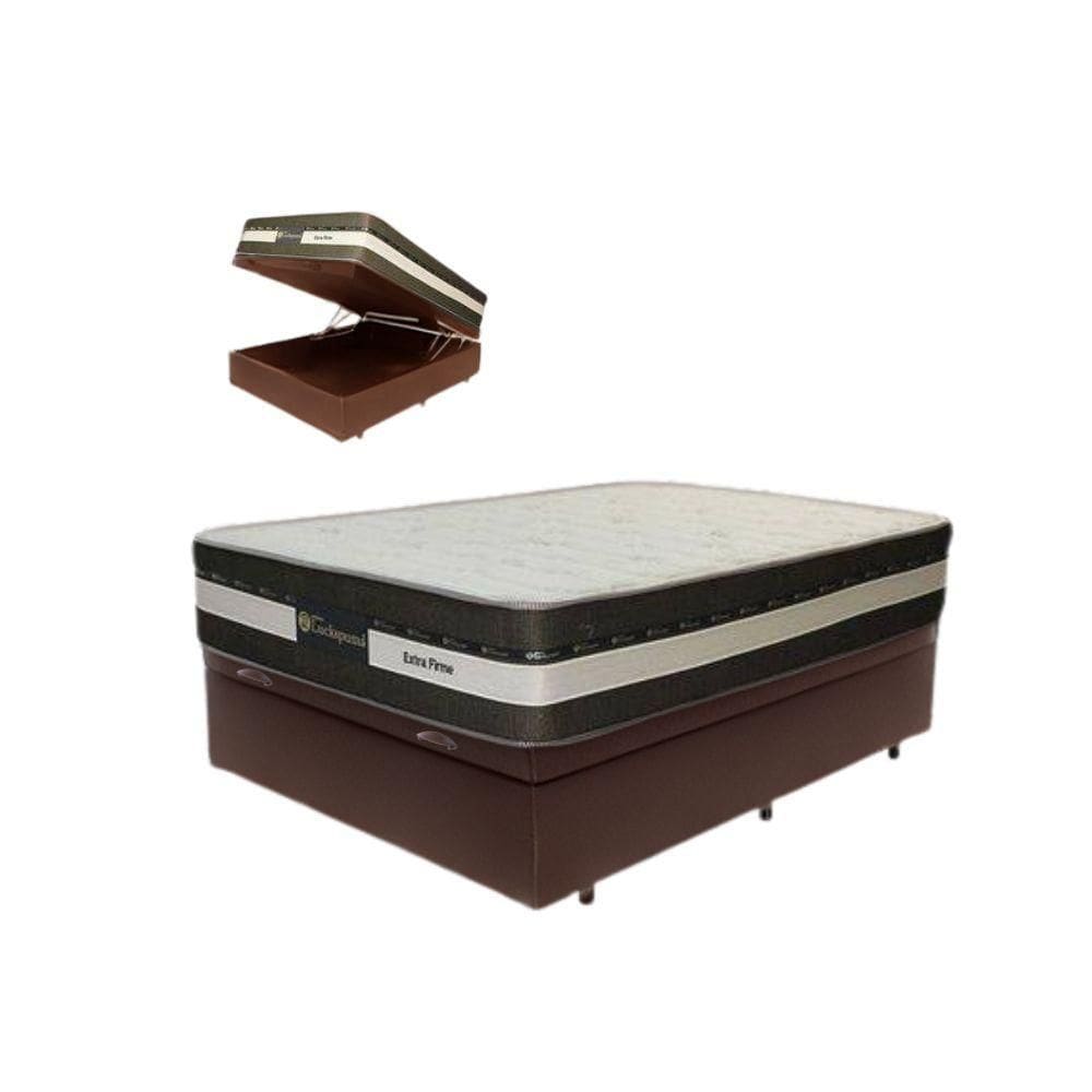 Cama Box Baú Casal Sintético + Colchão Esplendor Molas Ensacadas Luckspuma 138x188x75 Cor:marrom
