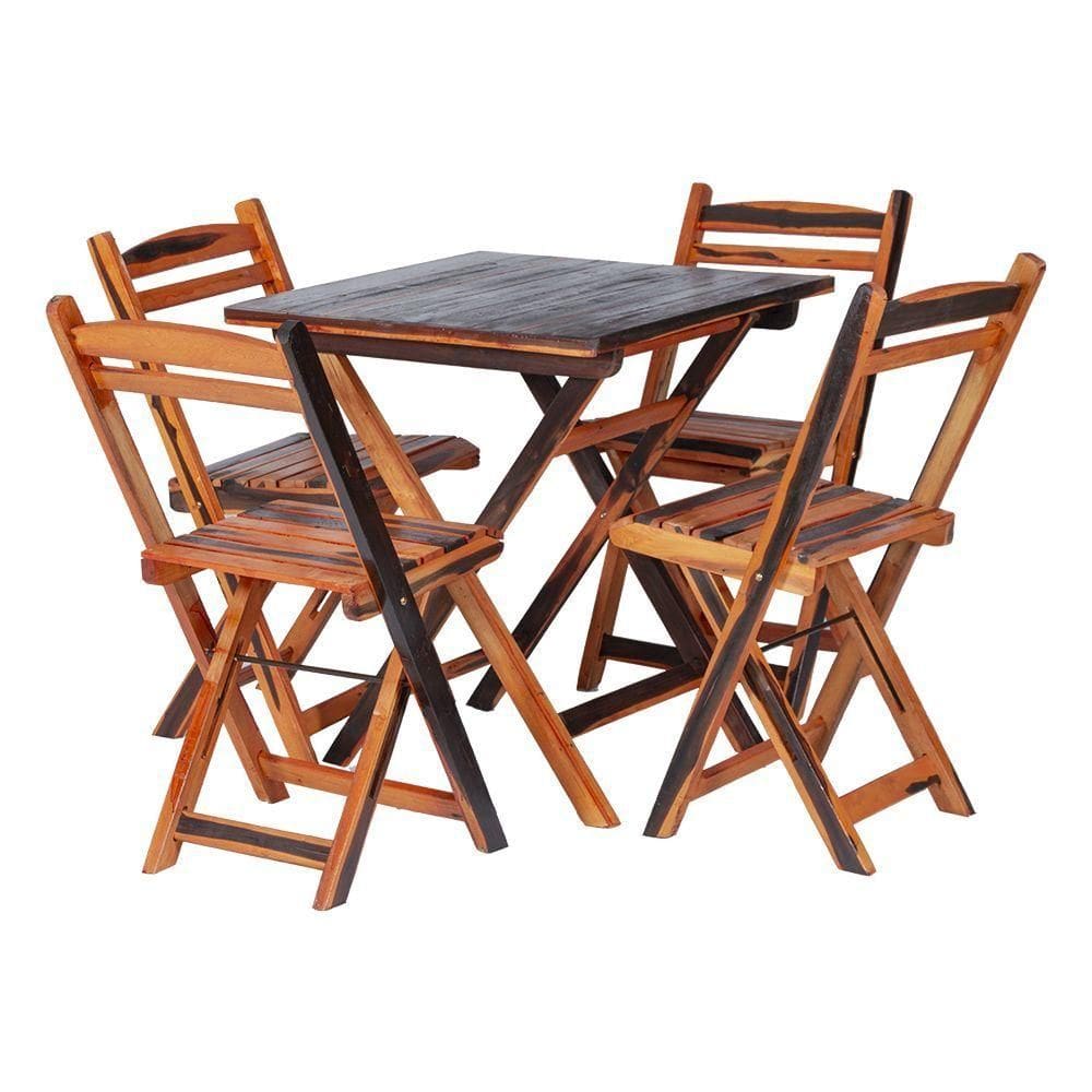 Conjunto Mesa Dobrável Com 4 Cadeiras 100% Madeira De Lei Ypê Cerejeira