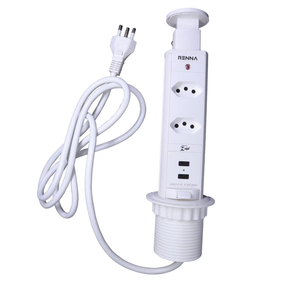 Torre De Tomada Renna Retrátil Embutir Usb Multiplug Branca