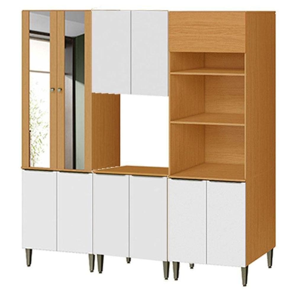 Cozinha Luana 70cm Com Paneleiro E Torre Quente Cinamomo Branco - Aramóveis