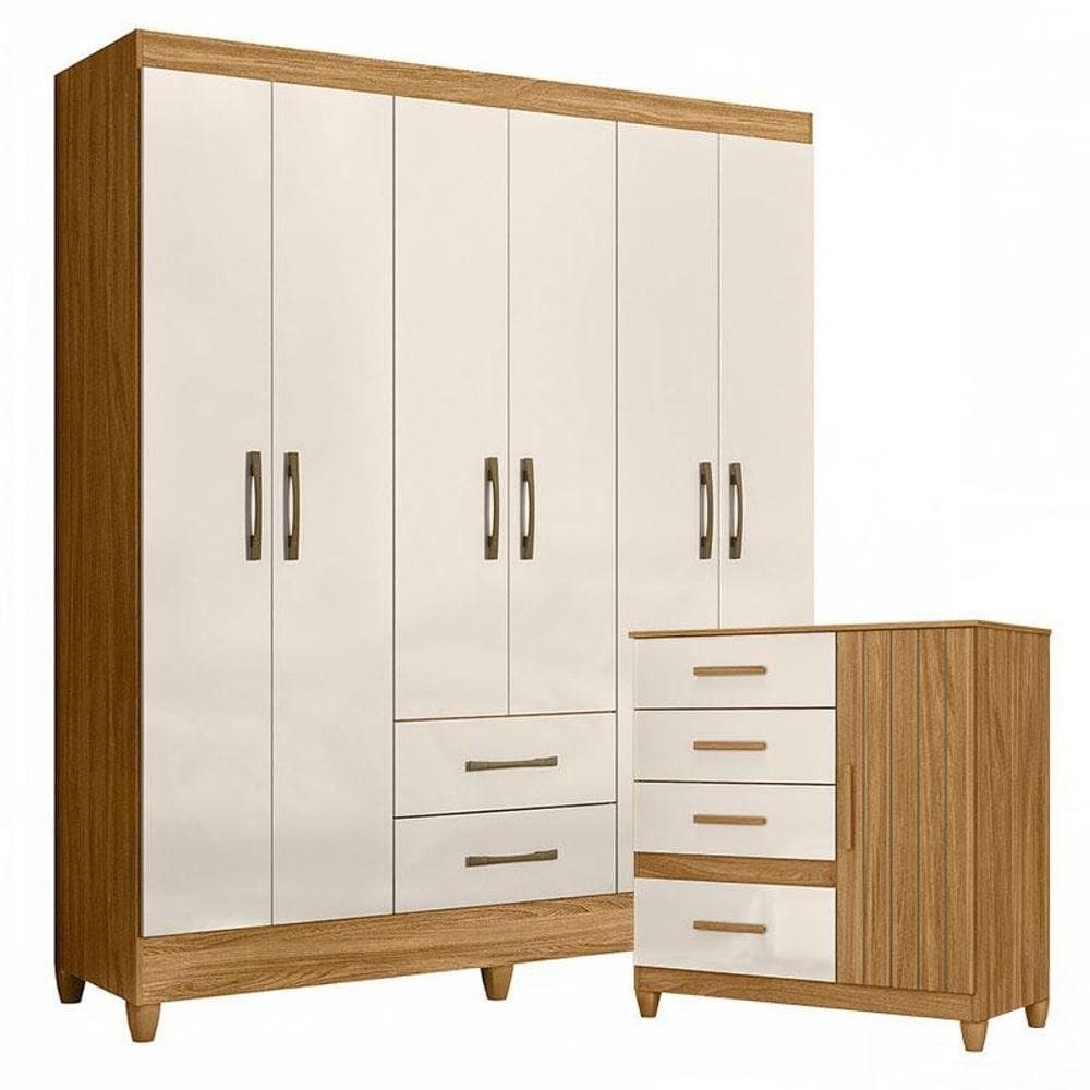 Guarda Roupa Casal Panamá E Cômoda Venus Freijó Off White Com Pés - Moval