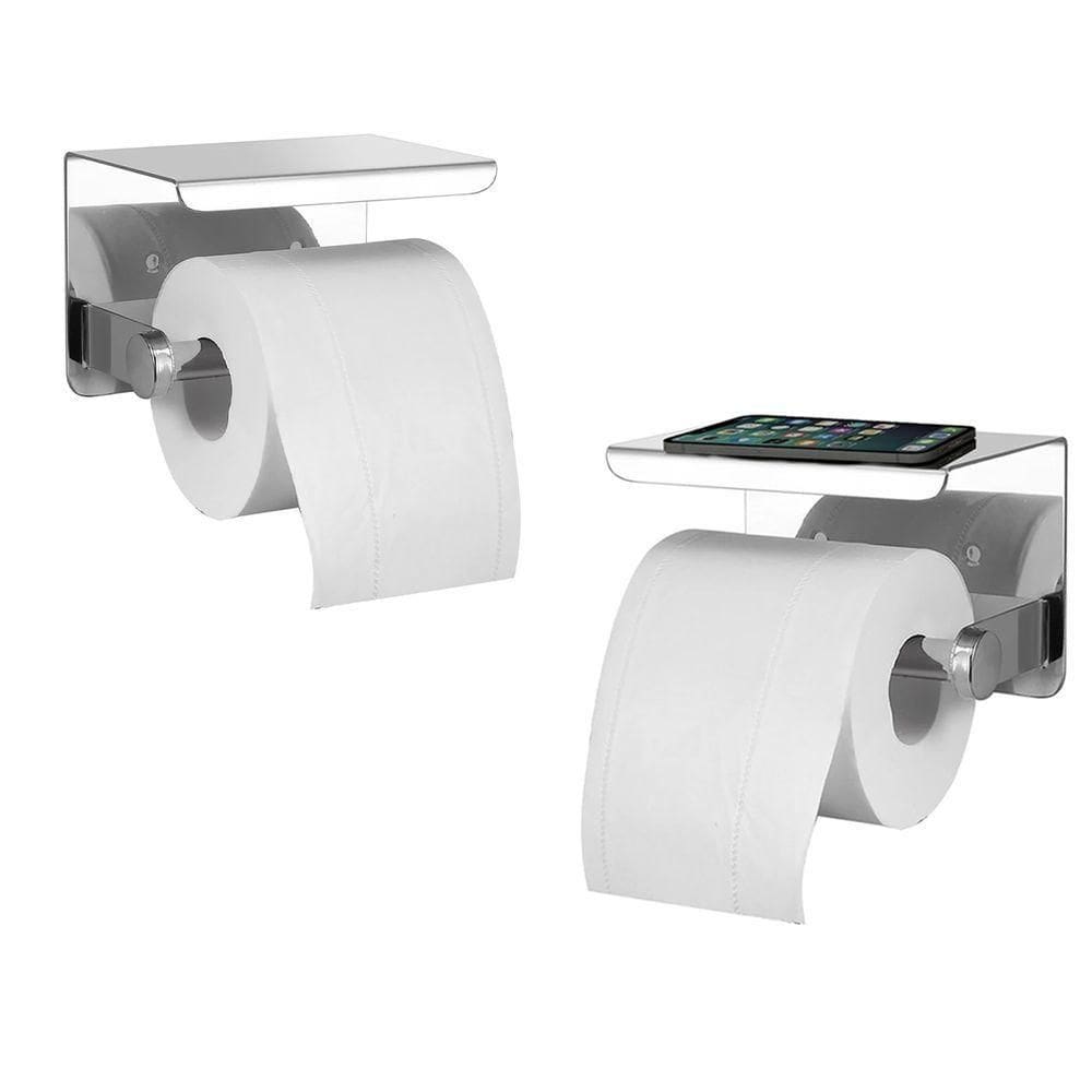 Suporte Papel Higienico Inox Kit 2 Unidades Banheiro Lavabo Prateleira Suporte Porta Objeto Apoio Resistente Organizaçao