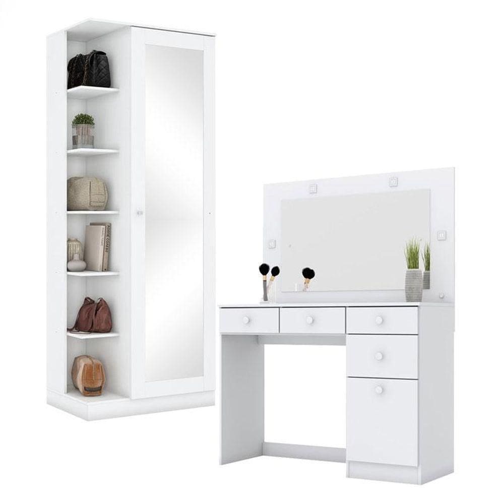 Sapateira Multiuso Duetto E Penteadeira Com Led Branco - Henn