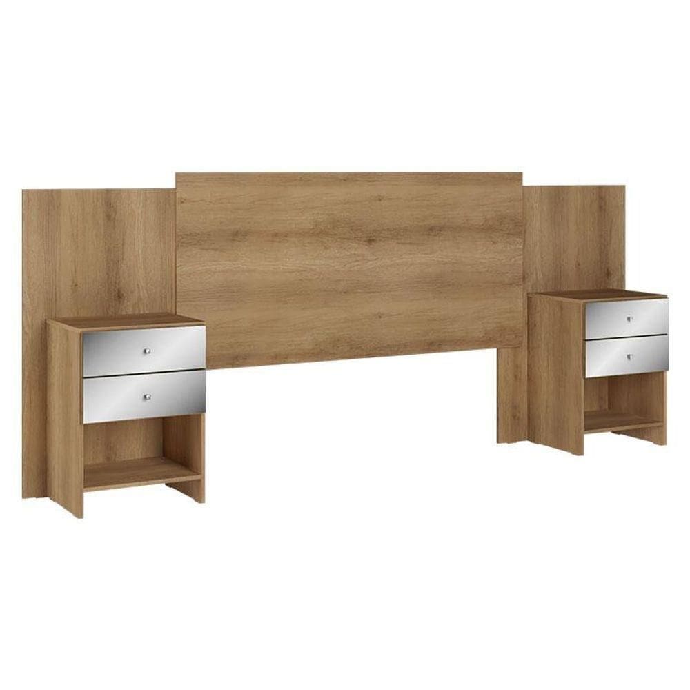 Cabeceira Casal Com Mesas De Cabeceira Formosa Glass Capuccino Acetinado - Thb