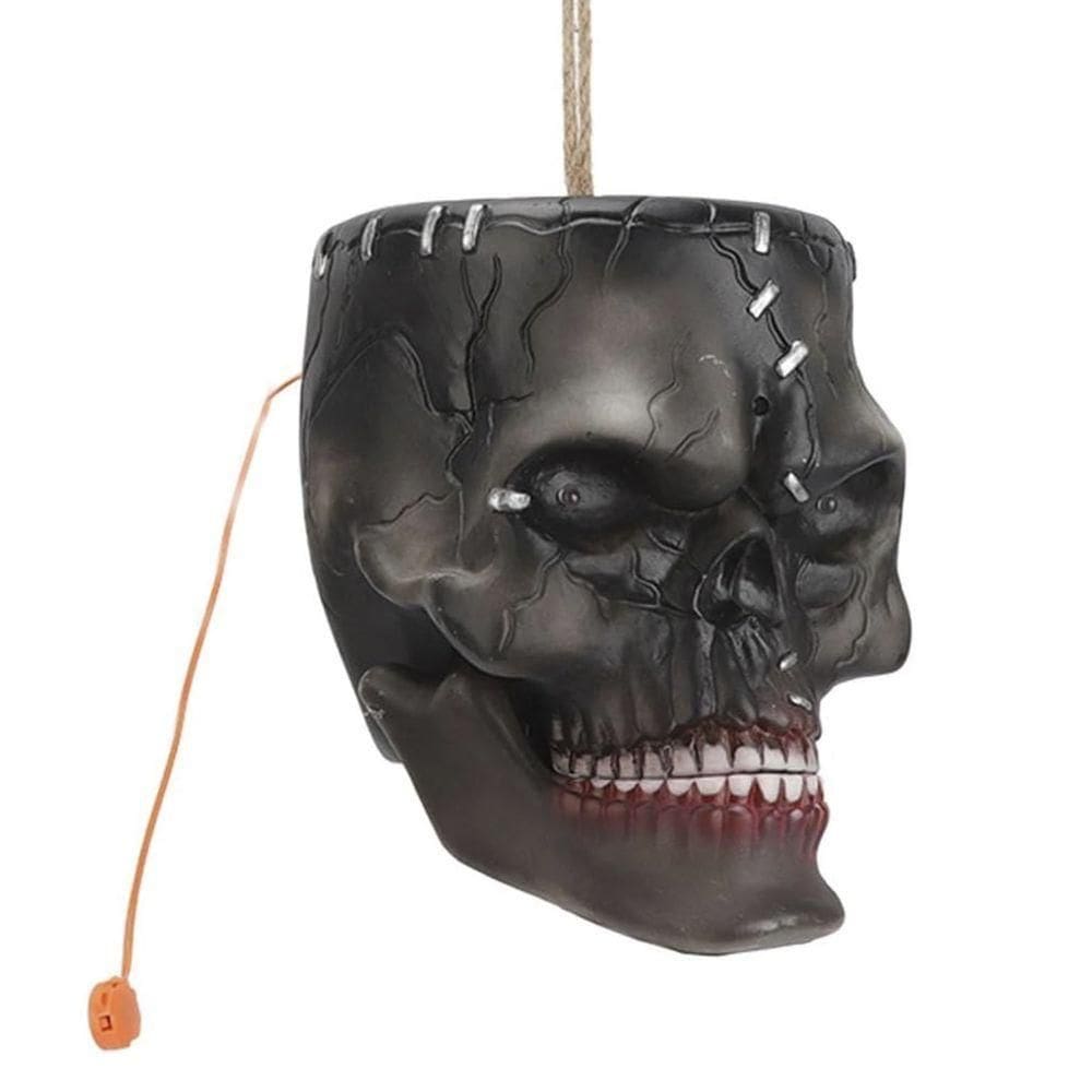 Cranio Hallowen Assustador Sensor Acende Olhos Mexe Boca Som Barulho Caveira Decoraçao Festa Terror Horripilante