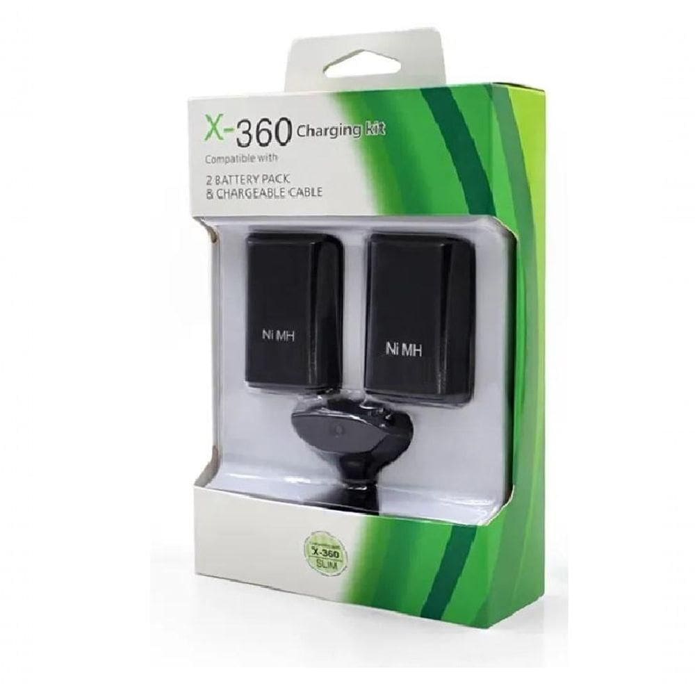 Kit 2 Baterias Para Controle Xbox 360 Com Cabo Carregador Usb Preto