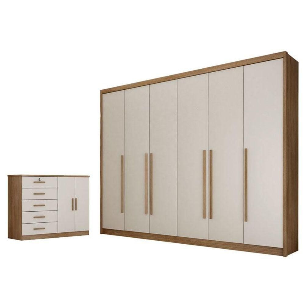 Guarda Roupa Casal Bragança E Cômoda Seul Cumaru 25 Fendi - Horizonte