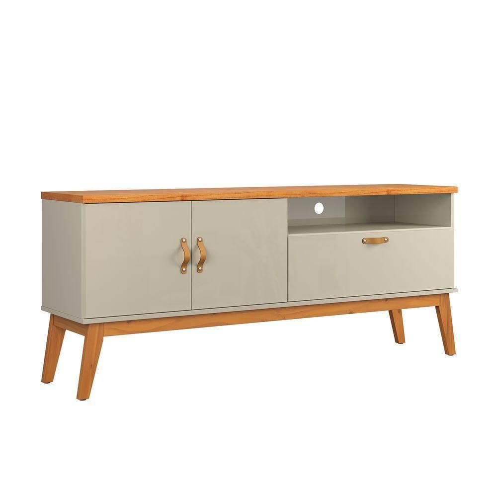 Rack Estante Sirius 3 Portas Para Tv Até 60 Polegadas Off White Com Cinamomo