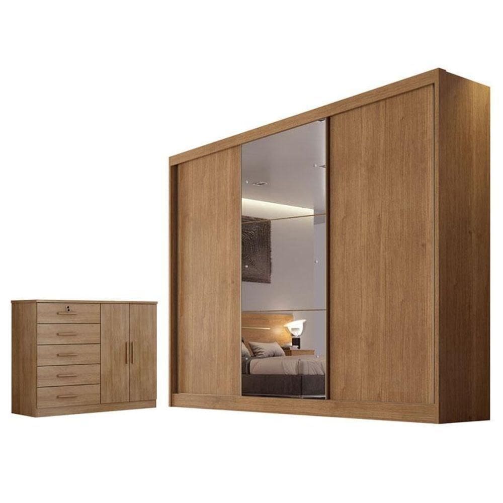 Guarda Roupa Casal Sonetto Com Espelho E Cômoda Seul Cumaru 23 - Horizonte