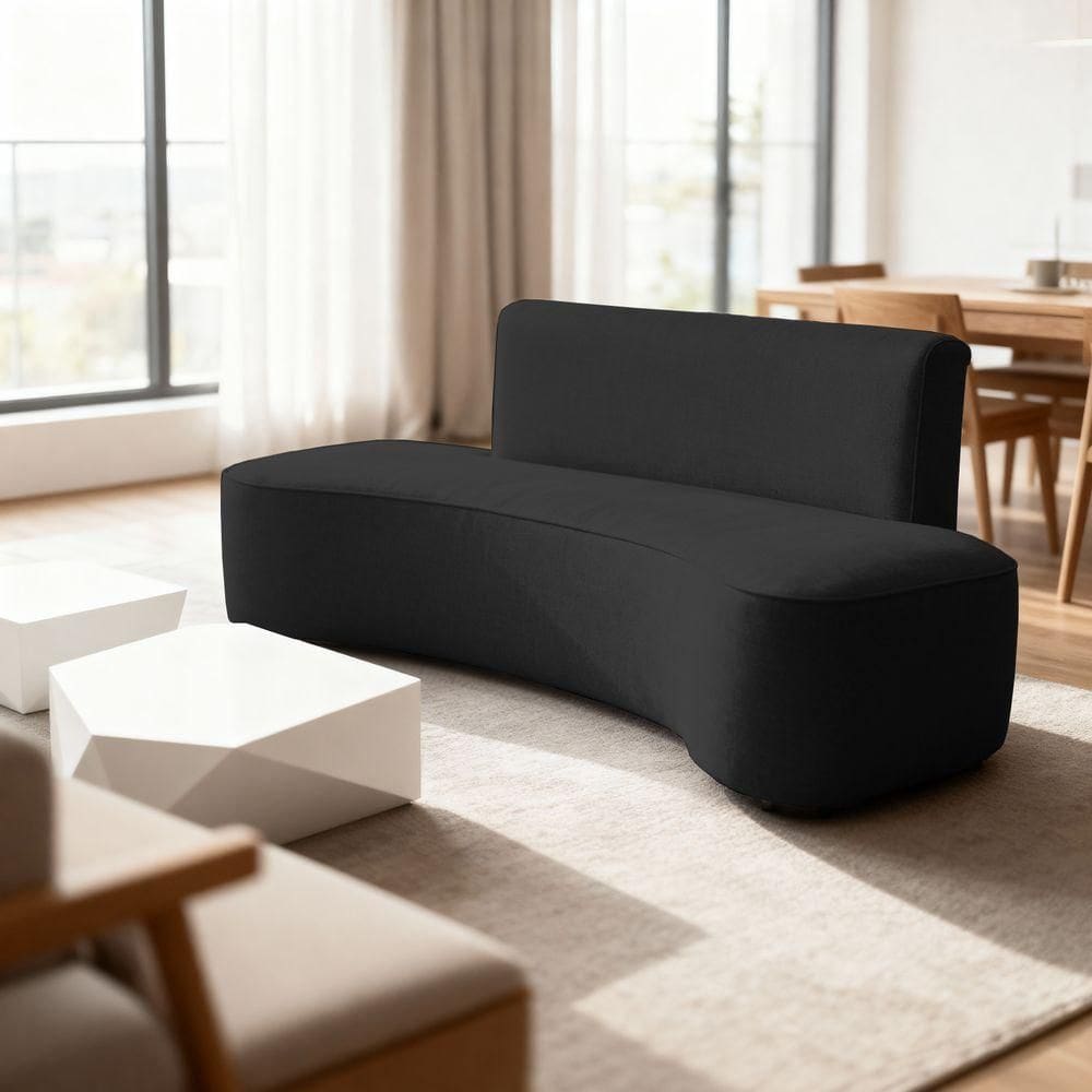 Sofá Feijão Orgânico Curvo 3 Lugar Suede Sala Contemporânea Cor:preto