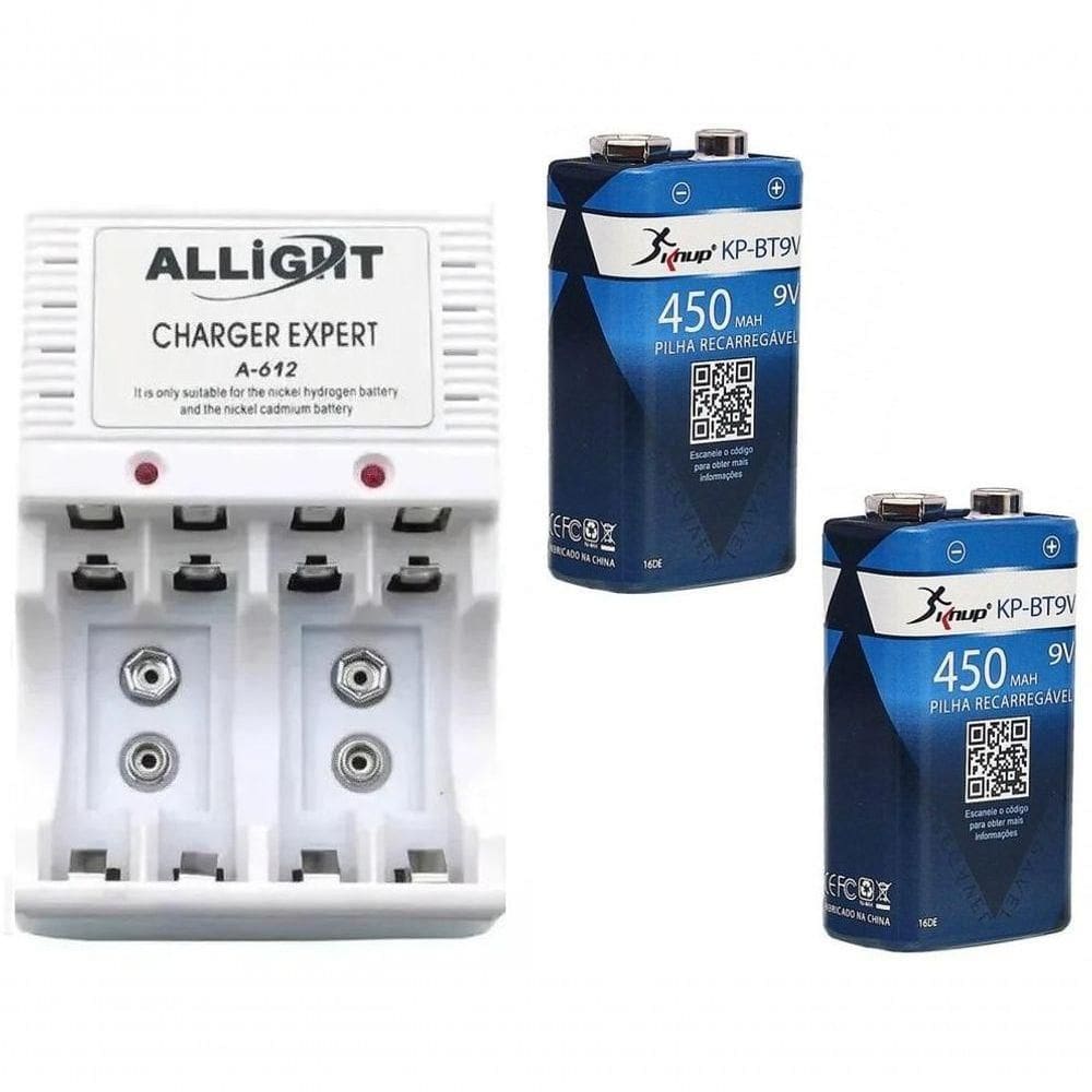 Kit Carregador De Pilhas-bateria + 2 Baterias 9v Recarregaveis