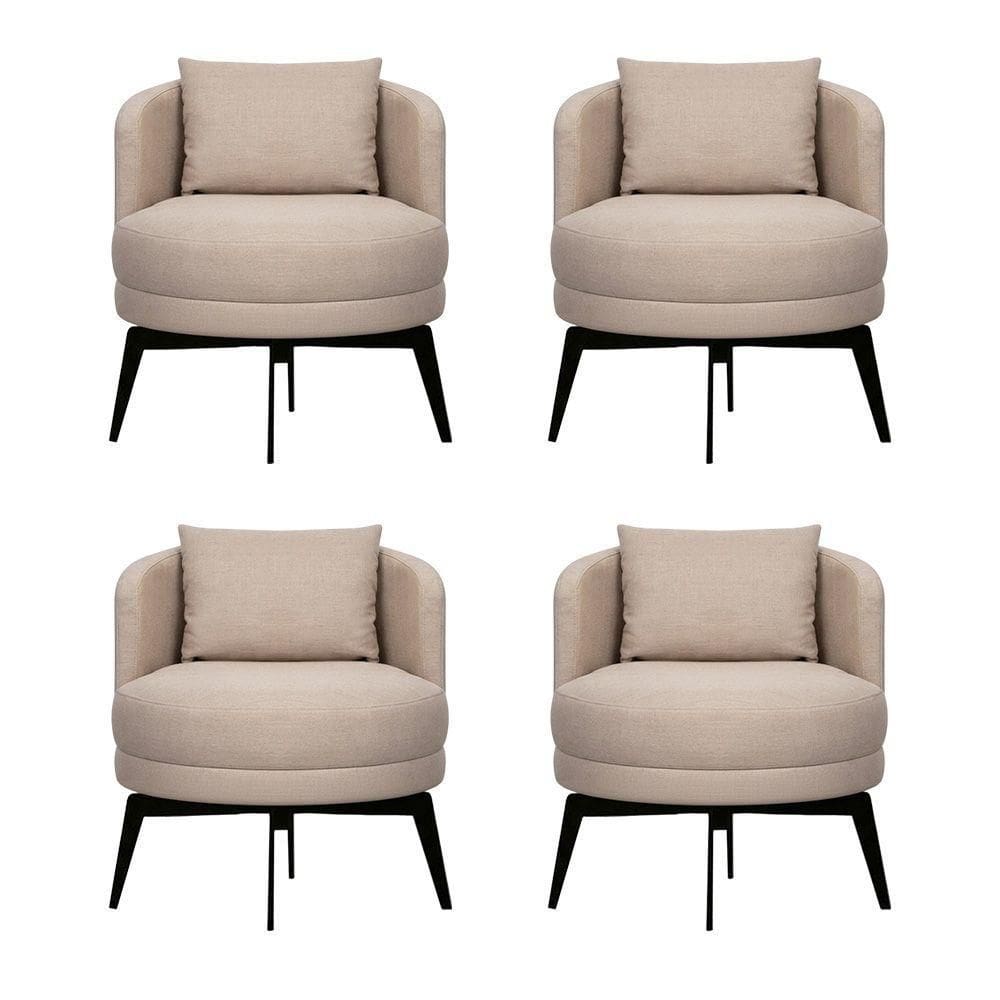 Kit 4 Poltronas Decorativas Giratórias Cora Em Linho Misto Bege