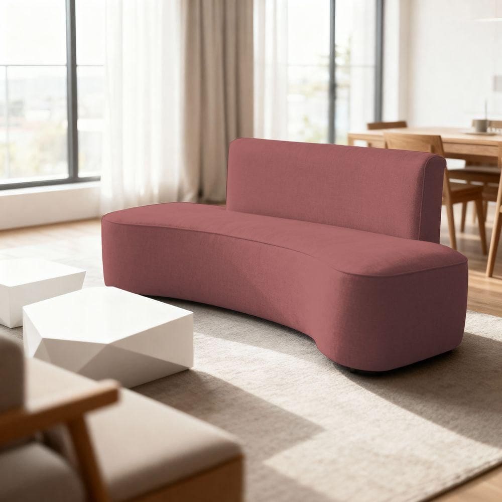 Sofá Feijão Orgânico Curvo 3 Lugar Suede Sala Contemporânea Cor:rose