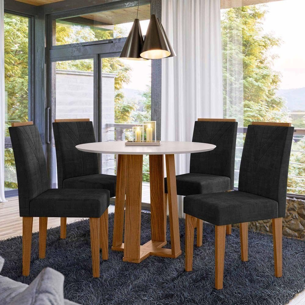 Conjunto Sala De Jantar Mesa Isabela 1,00m Com 4 Cadeiras Amanda Ypê/off White/ja03- New Ceval