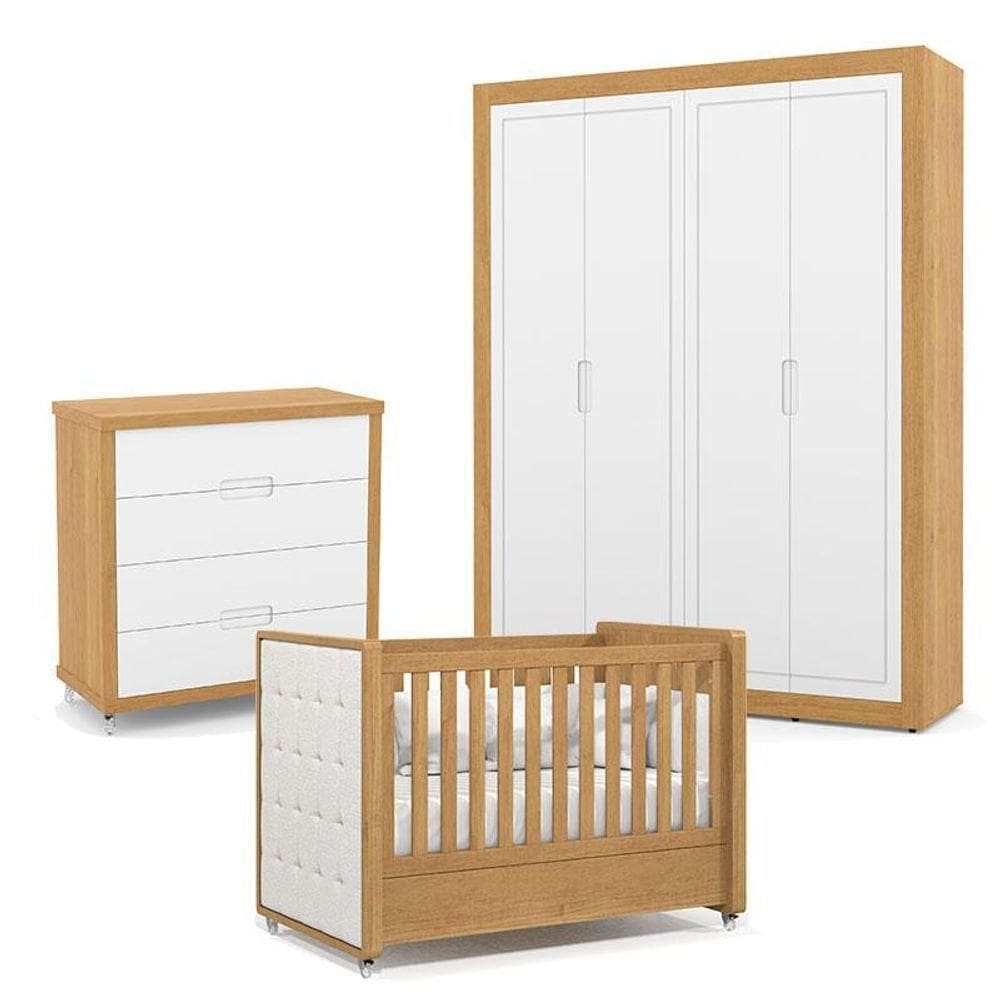 Quarto De Bebe 4 Portas Tutto New Com Capitonê New Boucle E Gaveteiro Freijó - Matic