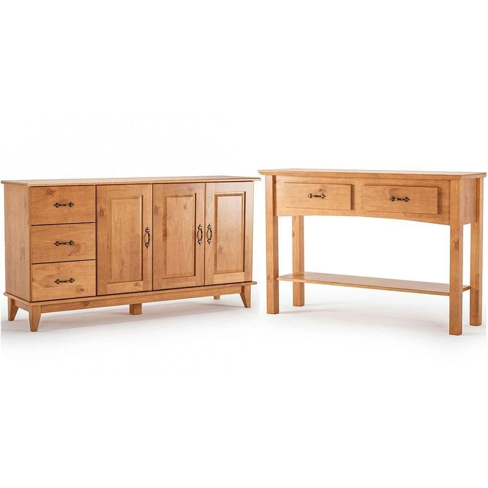 Kit Balcão Buffet 3 Portas E Aparador 100% Madeira Bellora Carvalho