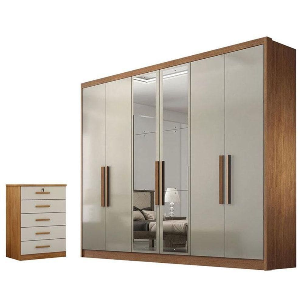 Guarda Roupa Casal Linea Com Espelho E Gaveteiro Suiça Cumaru 25 Fendi - Horizonte
