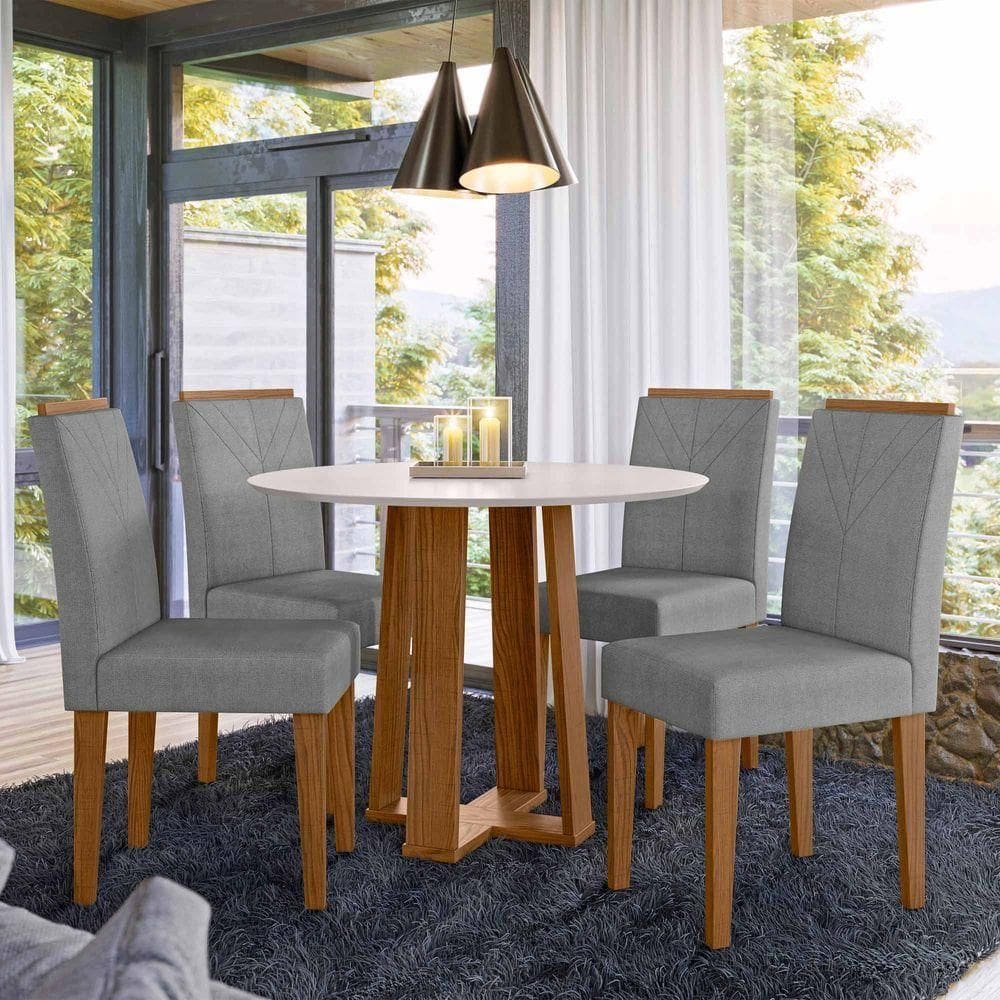 Conjunto Sala De Jantar Mesa Isabela 1,00m Com 4 Cadeiras Amanda Ypê/off White/ln02 - New Ceval