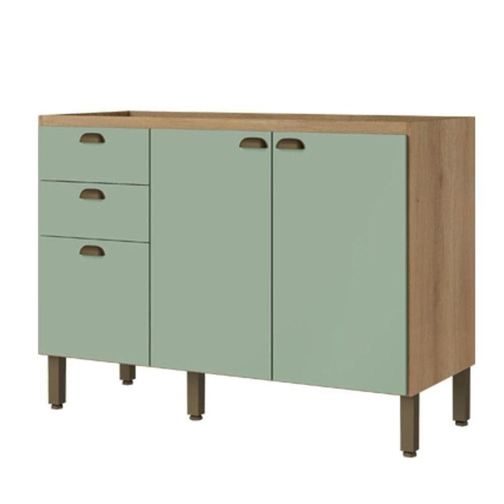 Balcão 120 Cm 2 Portas 3 Gavetas Sem Tampo Finesse Capuccino Menta - Thb