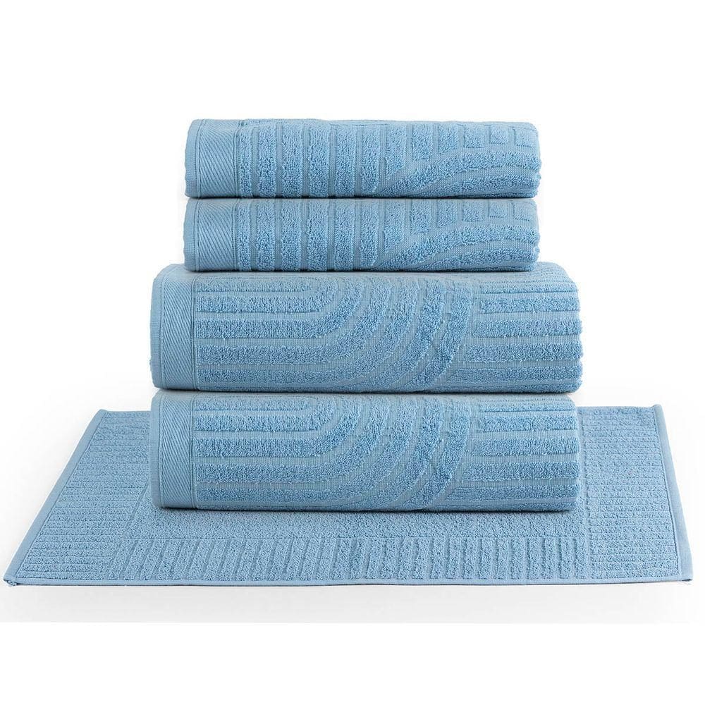 Jogo De Banho Dunna Toalhas Macias 100% Algodão Fio Penteado 5 Peças Oceano Azul