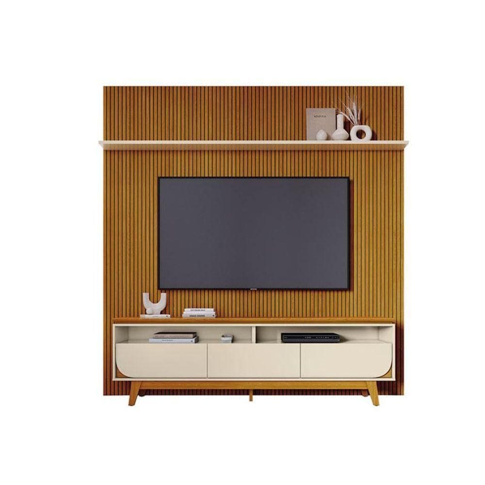 Painel Piso Teto New Guaporé Com Rack Bancada Selene New Luna Cinamomo Off White - Madetec