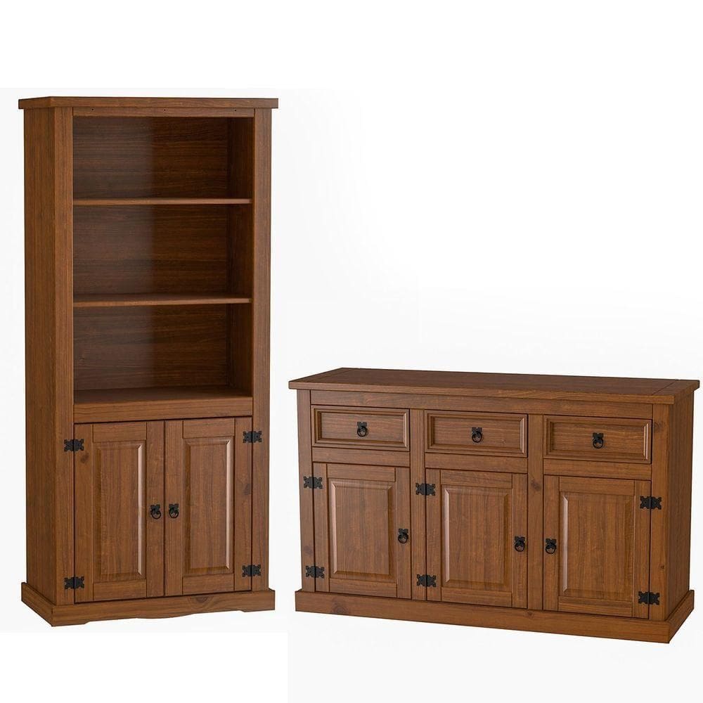 Kit Balcão Buffet Aparador 3 Portas E Livreiro 100% Madeira Império Imbuia