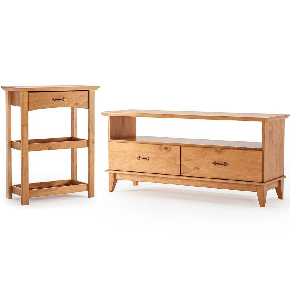 Rack Para Tv De Até 55” E Aparador Para Sala 100% Madeira Lisboa Carvalho
