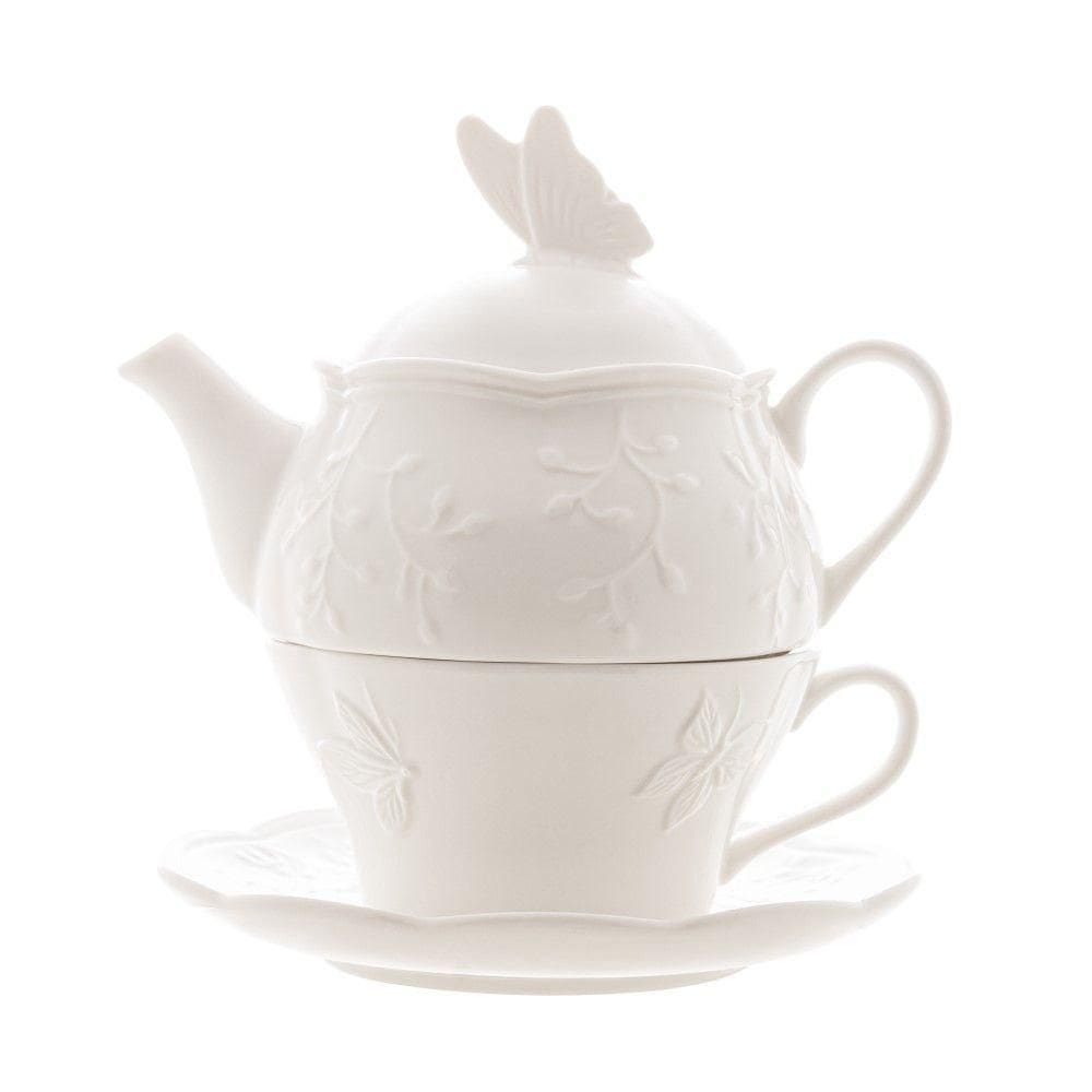 Conjunto 3 Peças De Chá De Porcelana New Bone Butterfly Flower Lyor