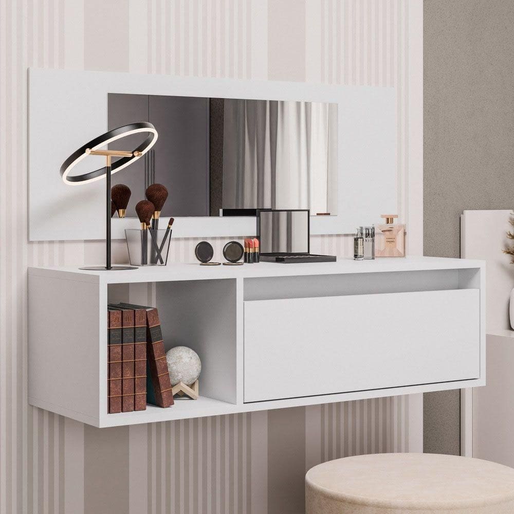 Penteadeira Camarim Eva Suspensa Com Espelho 1 Porta - Ssx Multicoisas Cor Branco