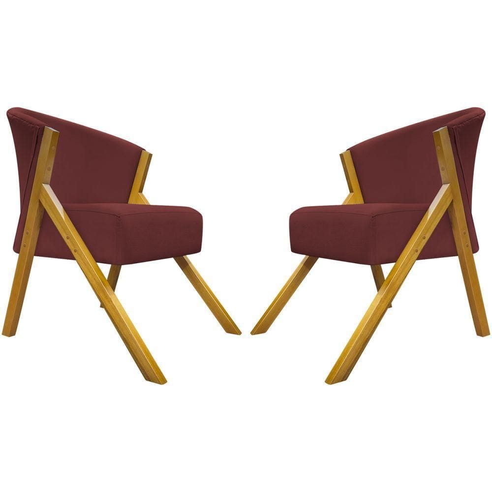Kit 2 Poltronas Decorativa You Suede Braça Amadeirada - Bordô Suede