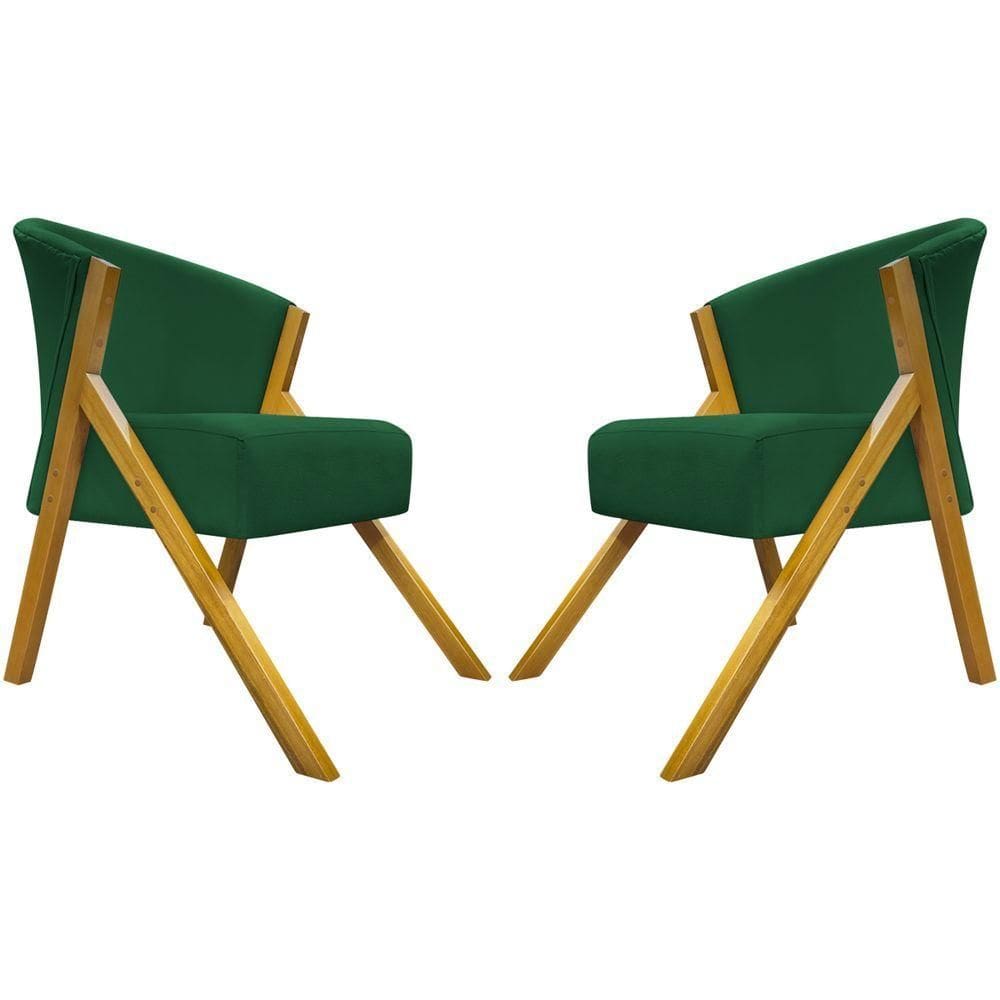 Kit 2 Poltronas Decorativa You Suede Braça Amadeirada - Verde Suede