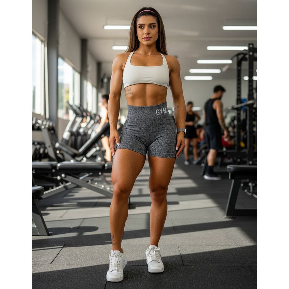 Shorts Feminino Fitness Levanta Bumbum Sem Costura Cintura Alta Compressão Yoga Sport