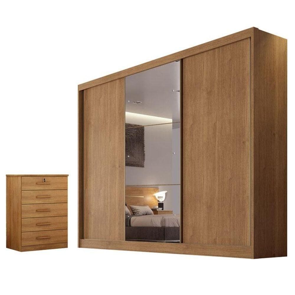 Guarda Roupa Casal Sonetto Com Espelho E Gaveteiro Suiça Cumaru 23 - Horizonte