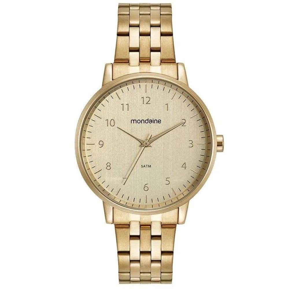 Kit Relógio Mondaine Dourado Com Colar E Brincos 32596lpmkde1k1
