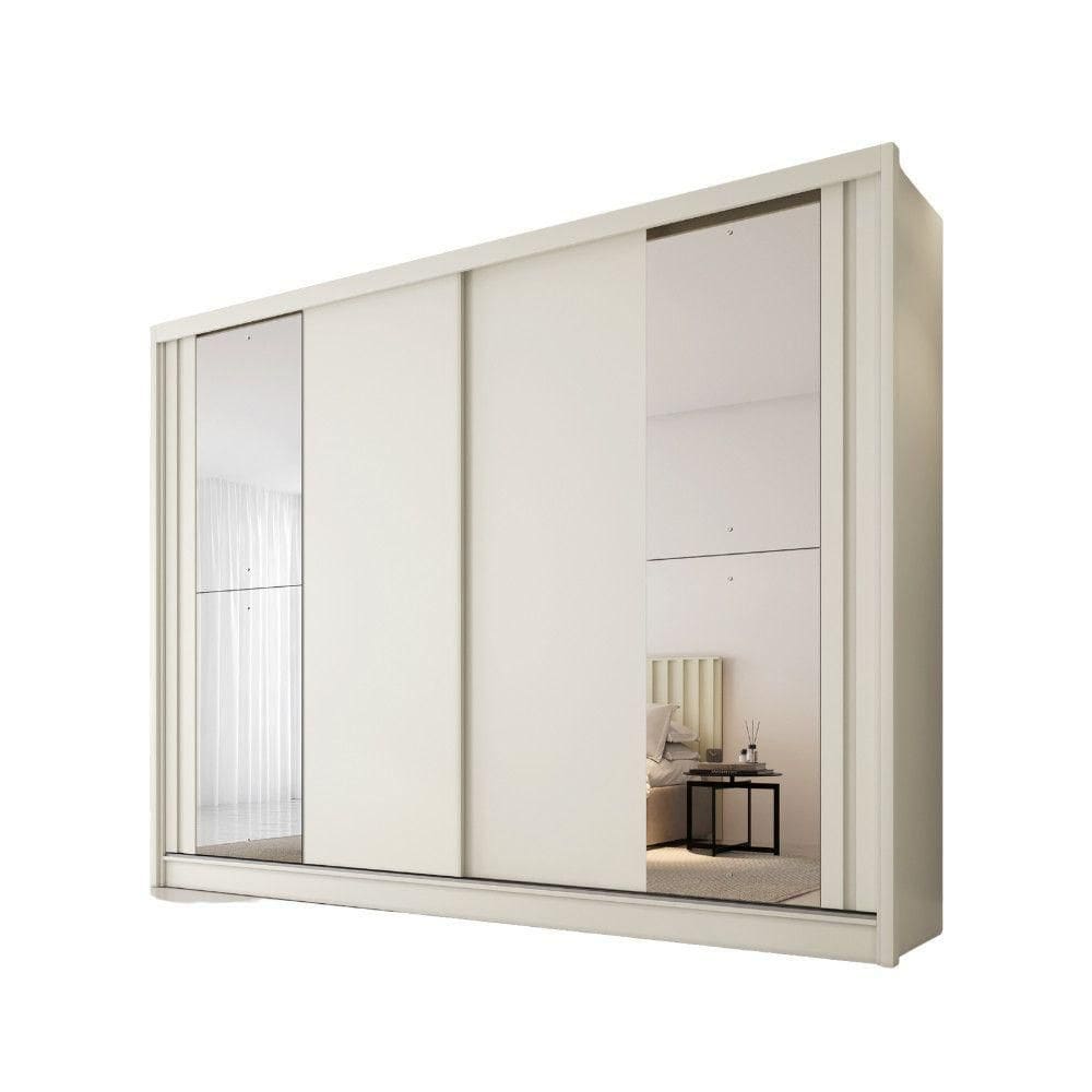 Guarda Roupas Monterey Com Portas De Correr 2 Espelhos 100% Off White-peroba-off White