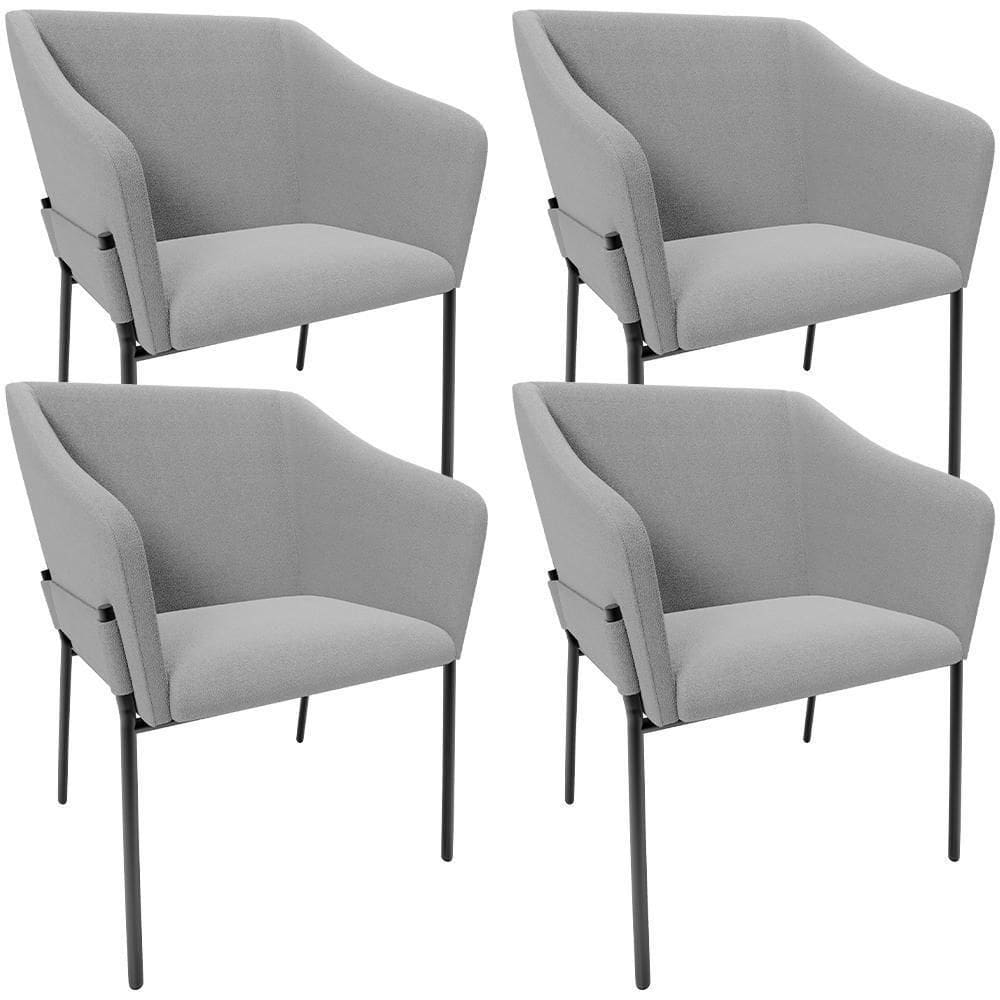 Kit 4 Cadeiras Para Sala De Jantar Estar Living Olívia L02 Bouclê Cinza - Lyam Decor