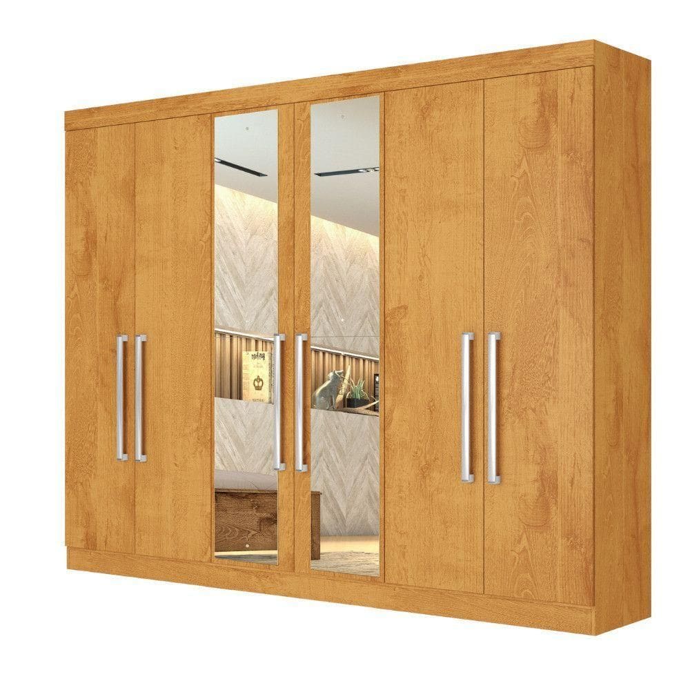 Guarda Roupa Alba 6 Portas Espelho 100% Mdf Mademarcs Peroba