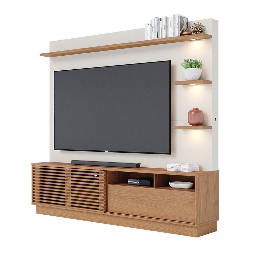 Estante De Tv 70 Polegadas 200cm Com Led Lidia C04 - D`rossi Cor Freijó E Off White Matte