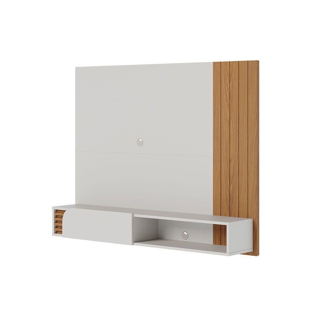 Painel Tv 55 Pol 136cm Bancada Suspensa Ripado Hanno C04 - D`rossi Cor Off White Matte E Freijó