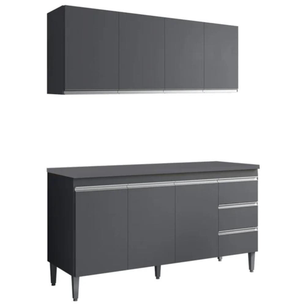 Armario Aereo E Balcao Com Tampo 160 Cm Andreia Cinza Reajl Moveis Cinza