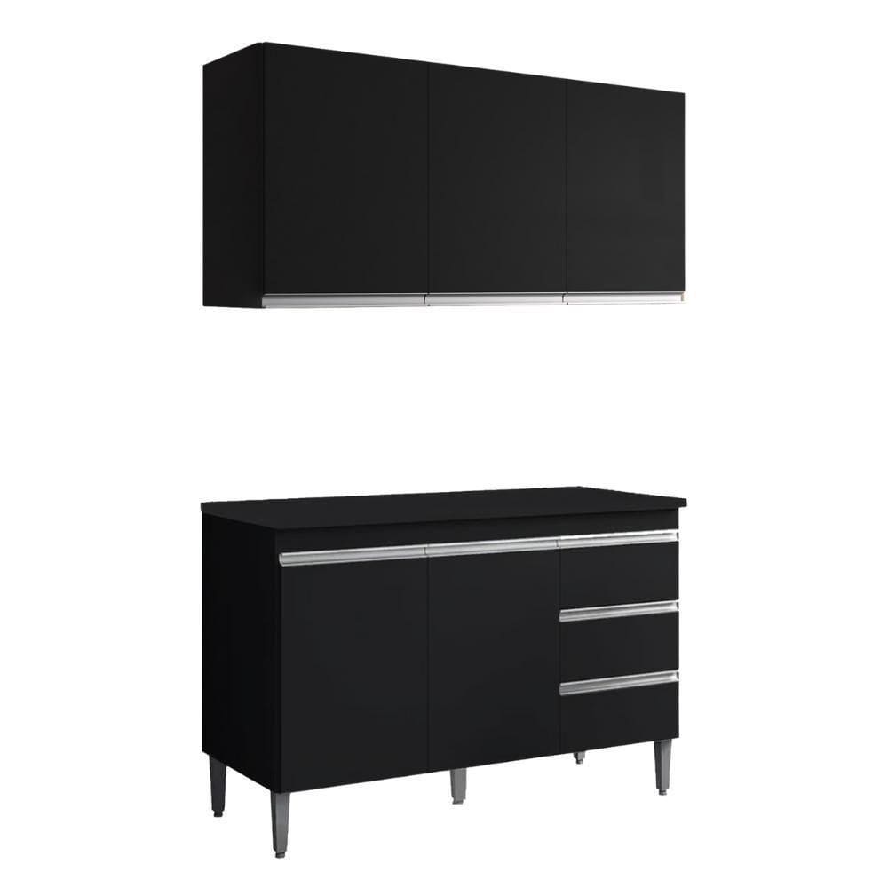 Armario Aereo E Balcao Com Tampo 120 Cm Andreia Preto Reajl Moveis Preto