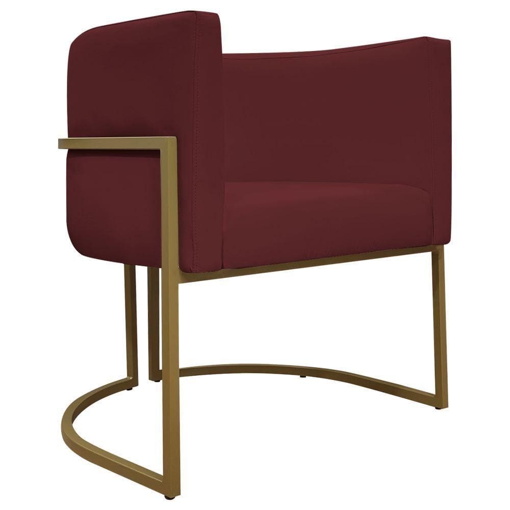 Poltrona Decorativa Recepção Luna Base De Ferro Dourada - Bordo Corino