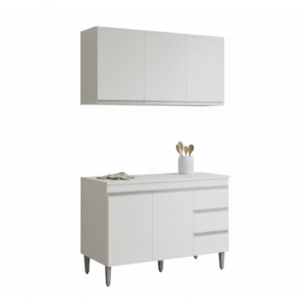 Armario Aereo E Balcao Com Tampo 120 Cm Andreia Branco Reajl Moveis Branco