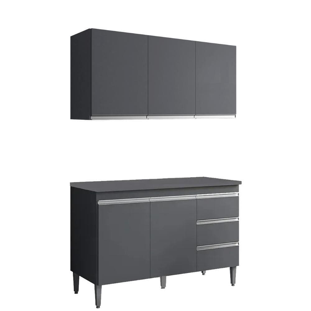 Armario Aereo E Balcao Com Tampo 120 Cm Andreia Cinza Reajl Moveis Cinza