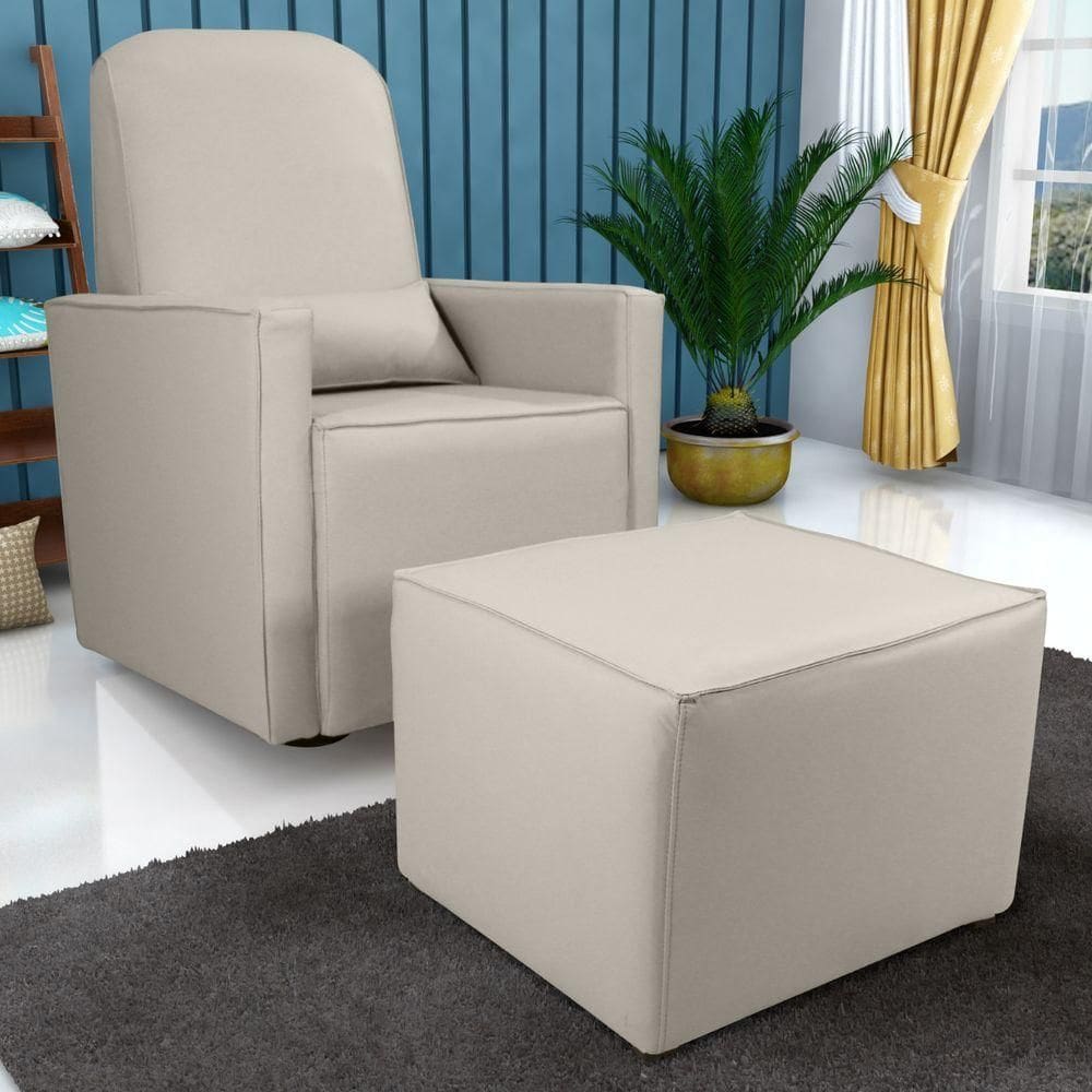 Poltrona Com Puff Para Maternidade Ibiza Corino Bege