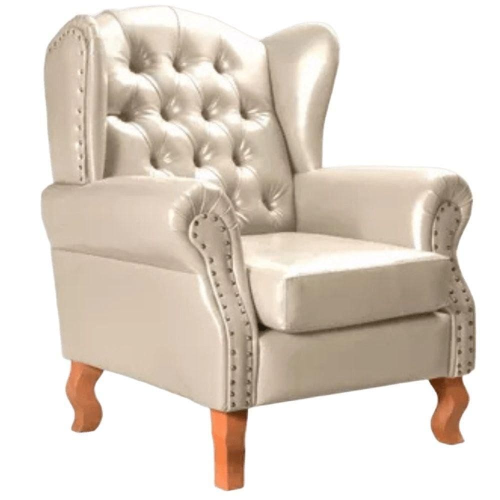 Poltrona Chesterfield Imperador Vintage Retrô Capitonê Couro Bege